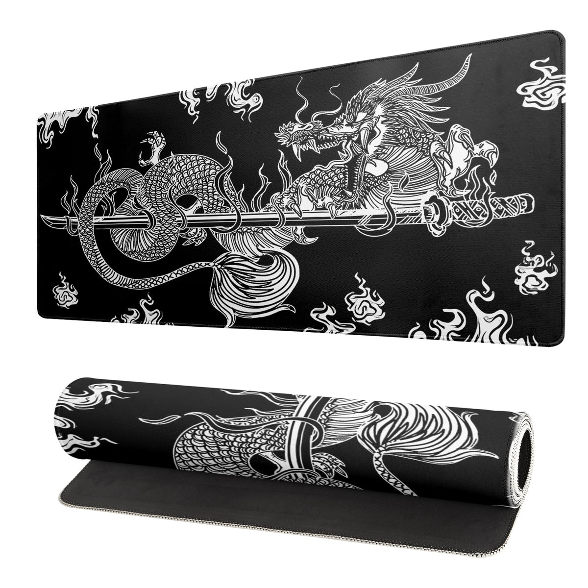 Black and White Japanese Cherry Blossom Gaming Mouse Pad Sakura Death Life Flower Mat 31.5x11.8 Inch Texture Non-Slip Rubber Base Mousepad Stitched Edges Keyboard Desk Pad for Office Home Game