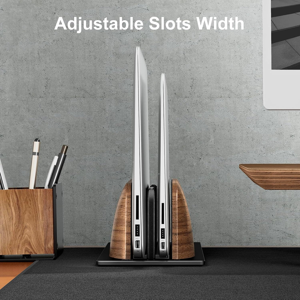 UPERGO Vertical Laptop Stand, Dual Slot Wood Holder for Desk