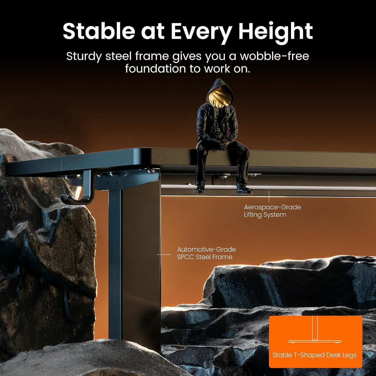 ErGear 48 X 24 Inch Height Adjustable Electric Standing Desk, Black