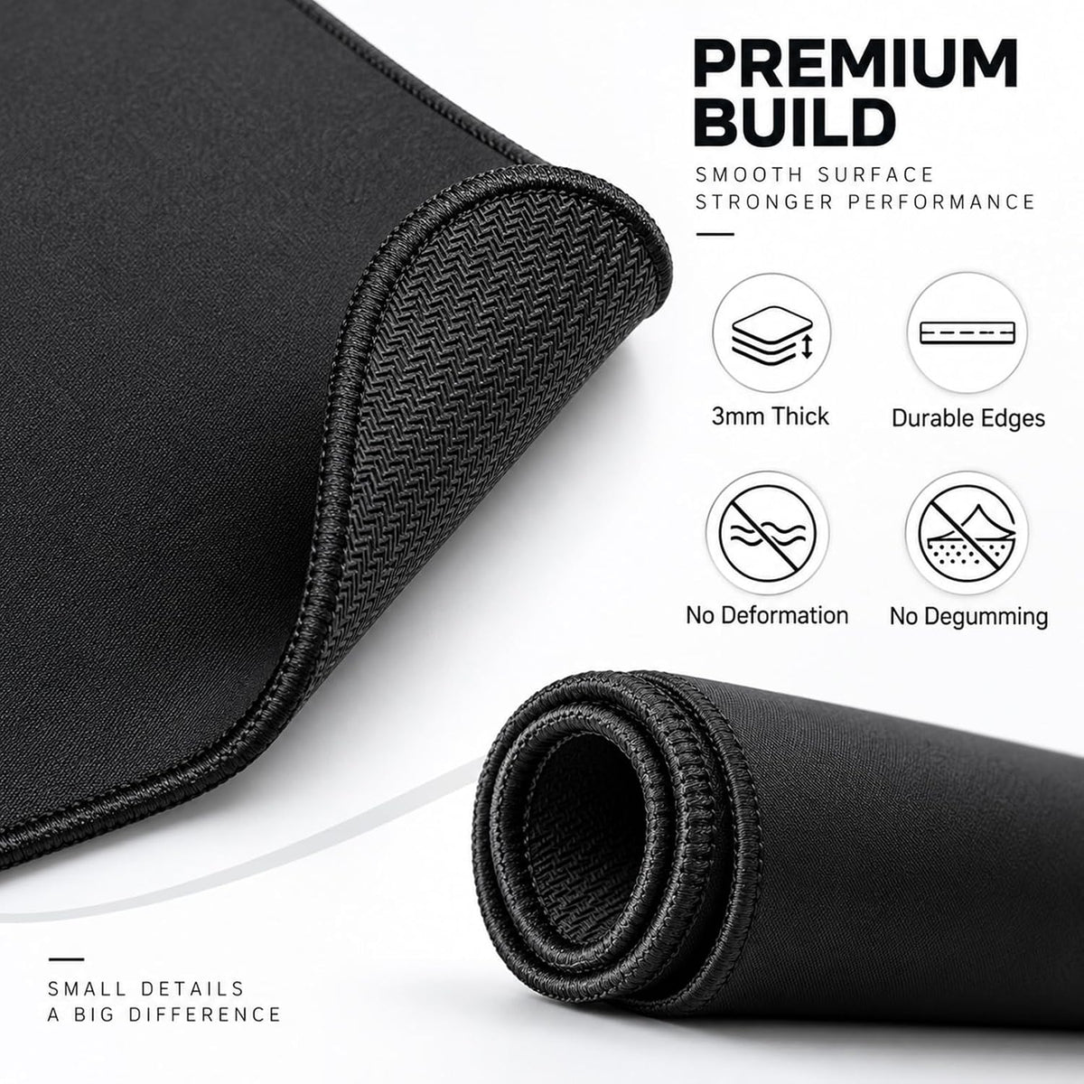 12 PCS Black Mouse pad Bulk with Stitched Edge,10.2x8.3inches 3mm Thickness Premium Textured Non-Slip Rubber Base Washable for Office and Home Use