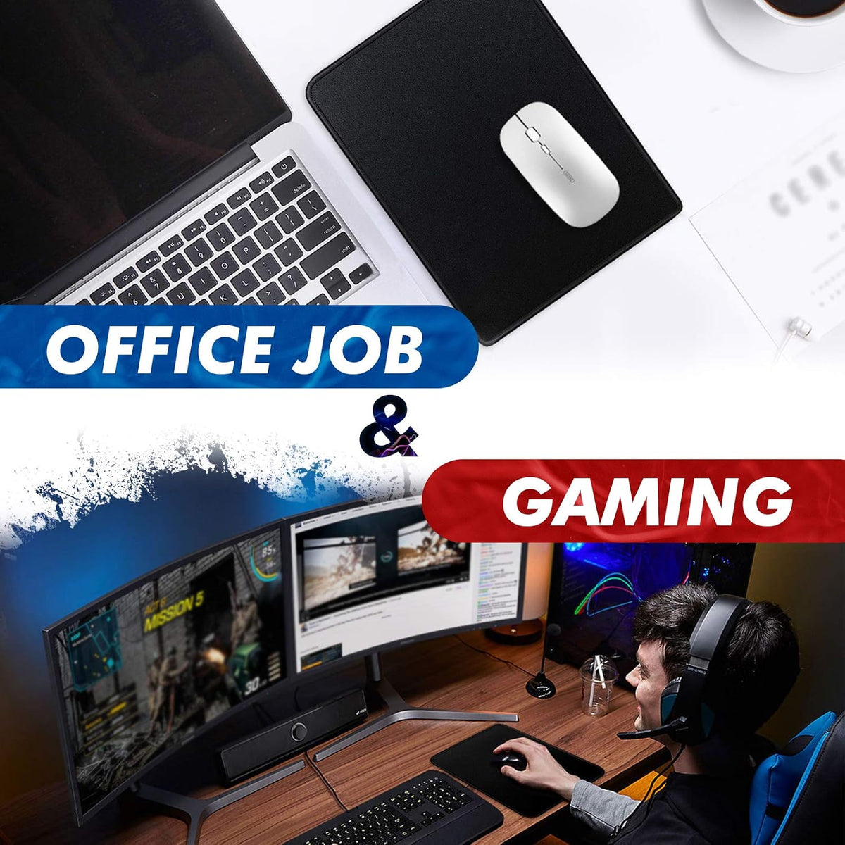 Mouse Pad Bundle Stitched Edges Premium Waterproof Gaming Mouse Mat Pad, Extends Battery Life Non-Slip Rubber Base Thick Black Mousepad for Laptop Computer & PC, 11 x 8.7 inch, Black-Pack of 6