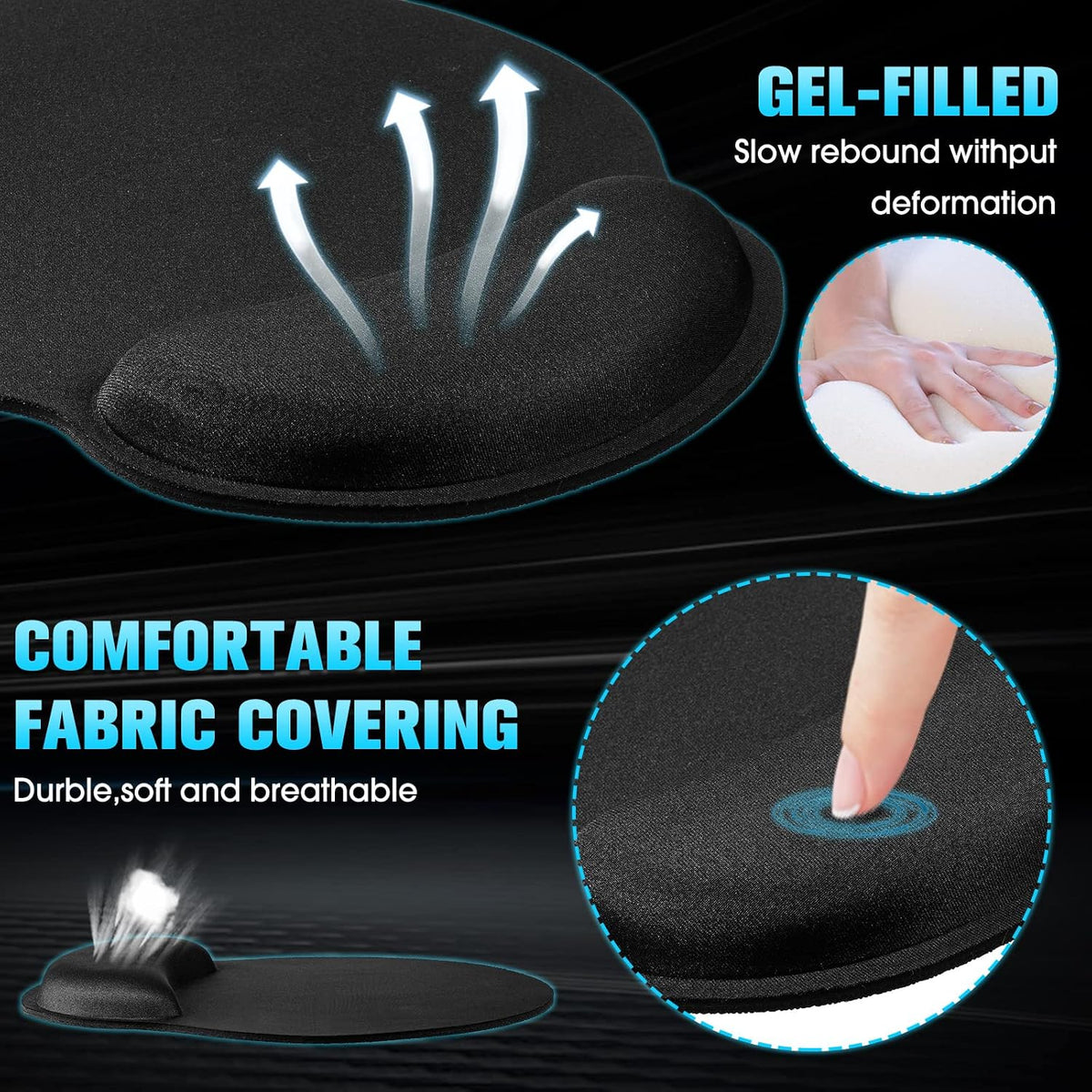 Yunsailing 8 Pack Ergonomic Mouse Pad with Wrist Rest Gel Foam,Black