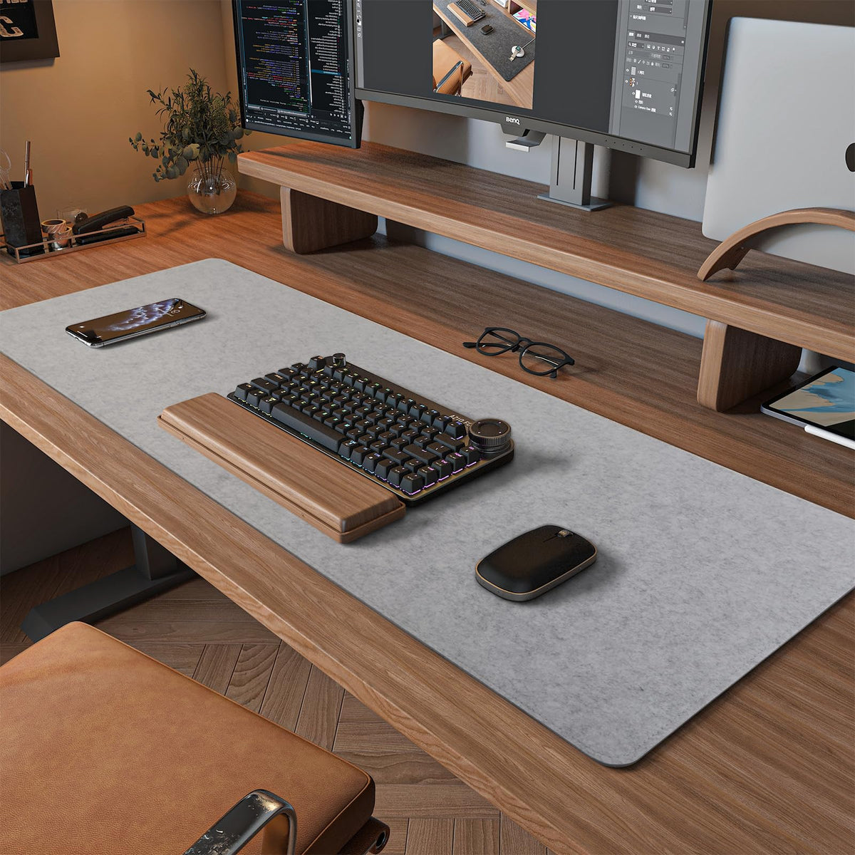 DAWNTREES Felt Desk Mat, Computer Mat for Desk, Dark Gray (36x12Inches)