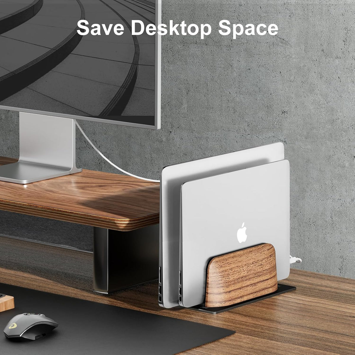 UPERGO Vertical Laptop Stand, Dual Slot Wood Holder for Desk