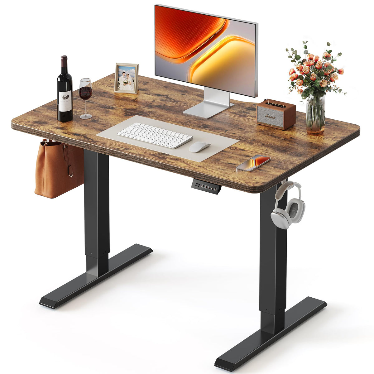 FEZIBO Standing Desk 48 × 24 Inch Electric Height Adjustable, Maple