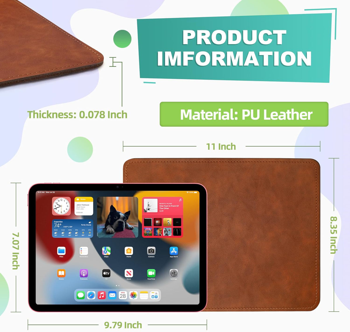 Mouse Pad, PU Mouse Pad，Leather Mouse Pad with Stitched Edge Micro-Fiber Base with Non-Slip Waterproof，Mouse Pad for Computers，Laptop, 8x11Inch (Caramel Brown)