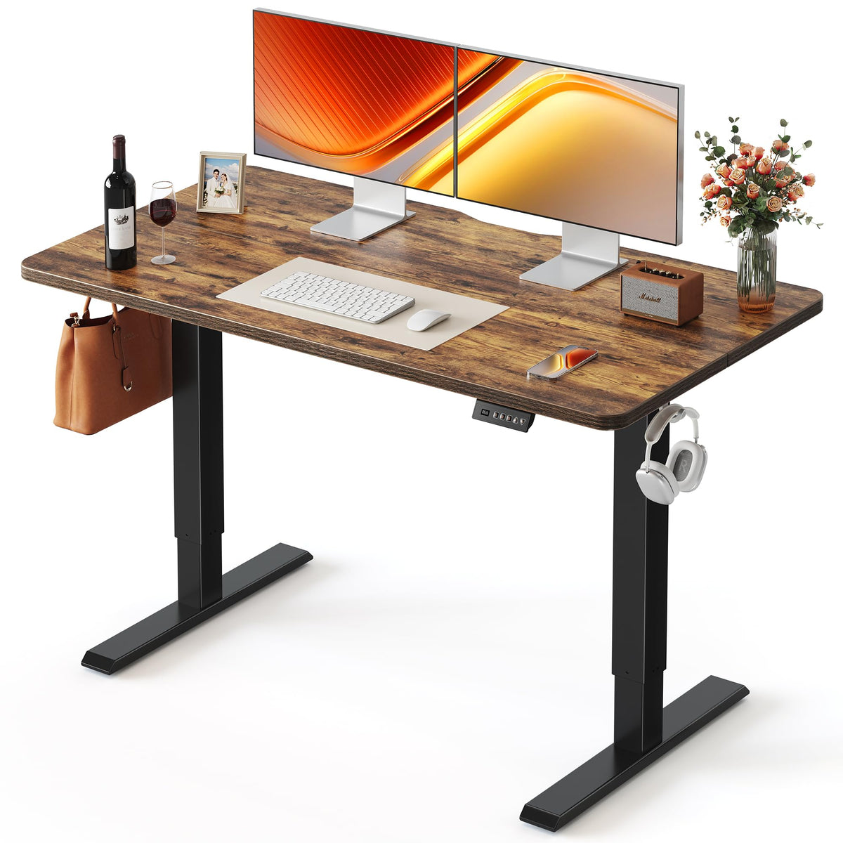 FEZIBO Standing Desk 48 × 24 Inch Electric Height Adjustable, Maple