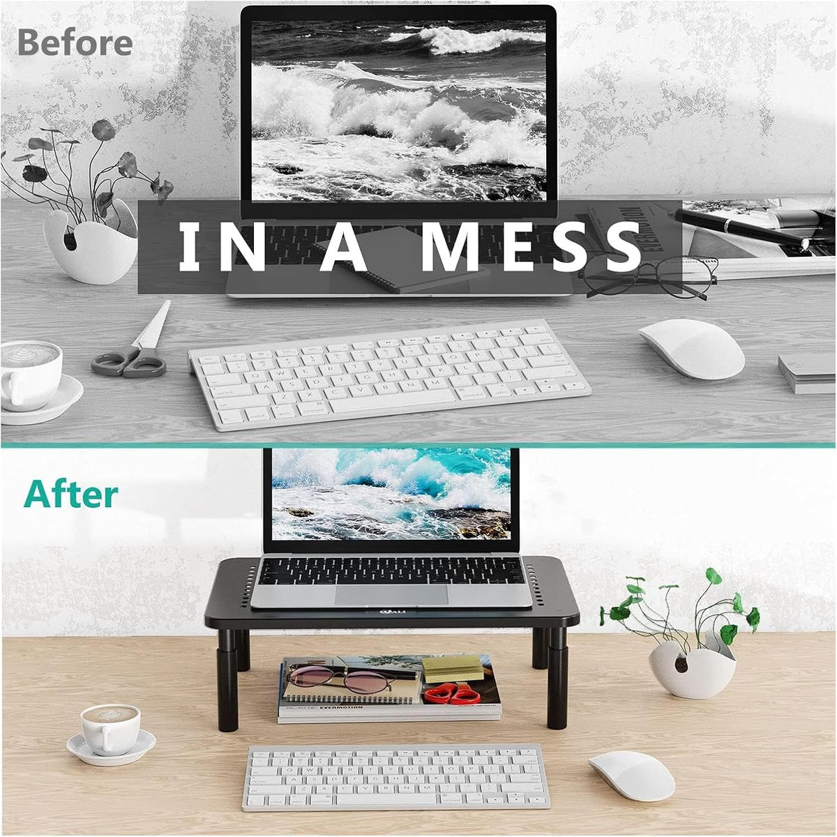 WALI Computer Monitor Stand for Desk, Adjustable Laptop Riser, up to 44 lbs
