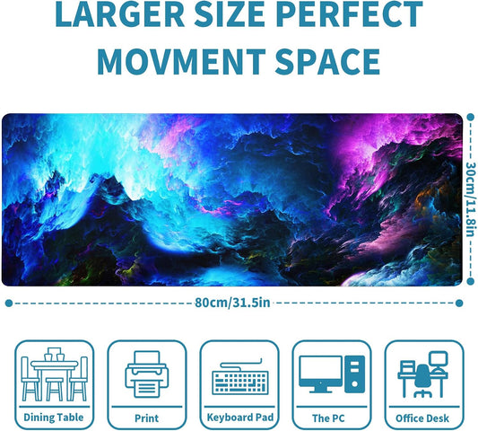 Dazzling Galaxy Gaming Mouse Pad Blue Desk Mat XL Mouse Gaming Pads, Starry Sky Keyboard Pads Extra Large Desktop Computer Mats with Non-Slip Base & Stitched Edges, Vintage Office Decor 31.5x11.8