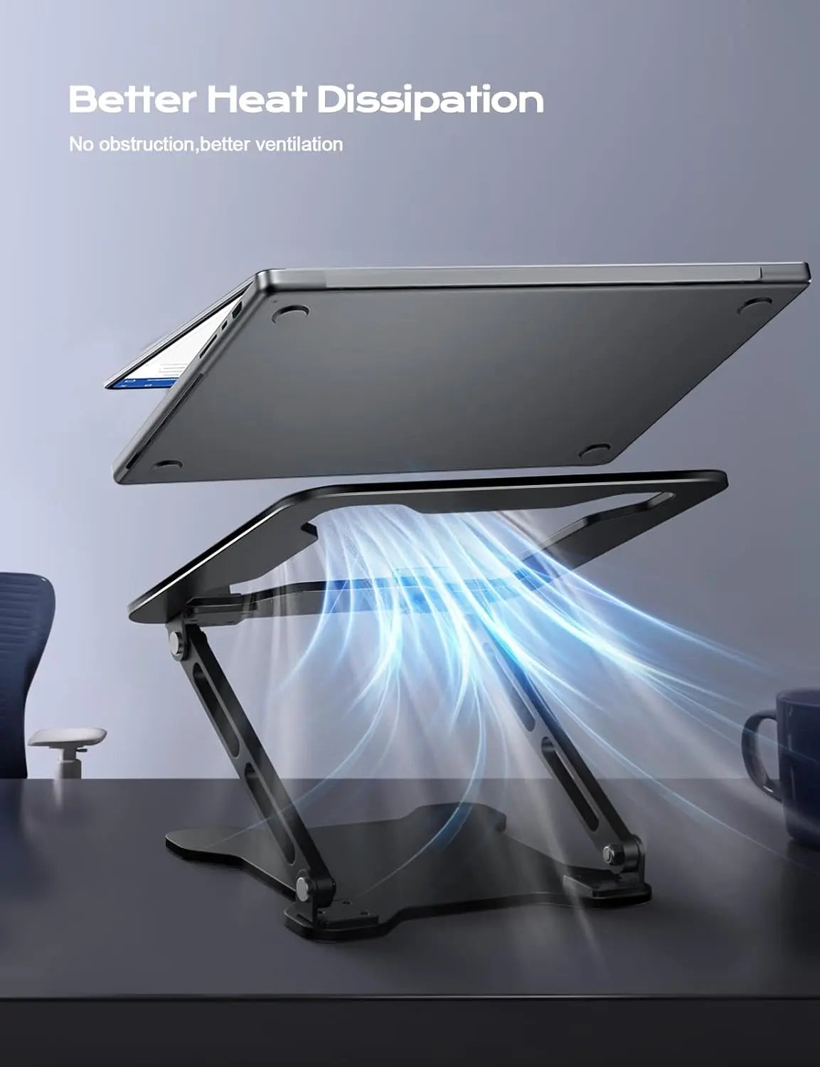 Adjustable Metal Laptop Stand for Office Furniture Desks - Foldable, Ergonomic Riser with Height Adjust, Ventilation, 4kg Capacity, Supports 10-15.6in Notebooks, Macbooks, Portable for Office Users & Home