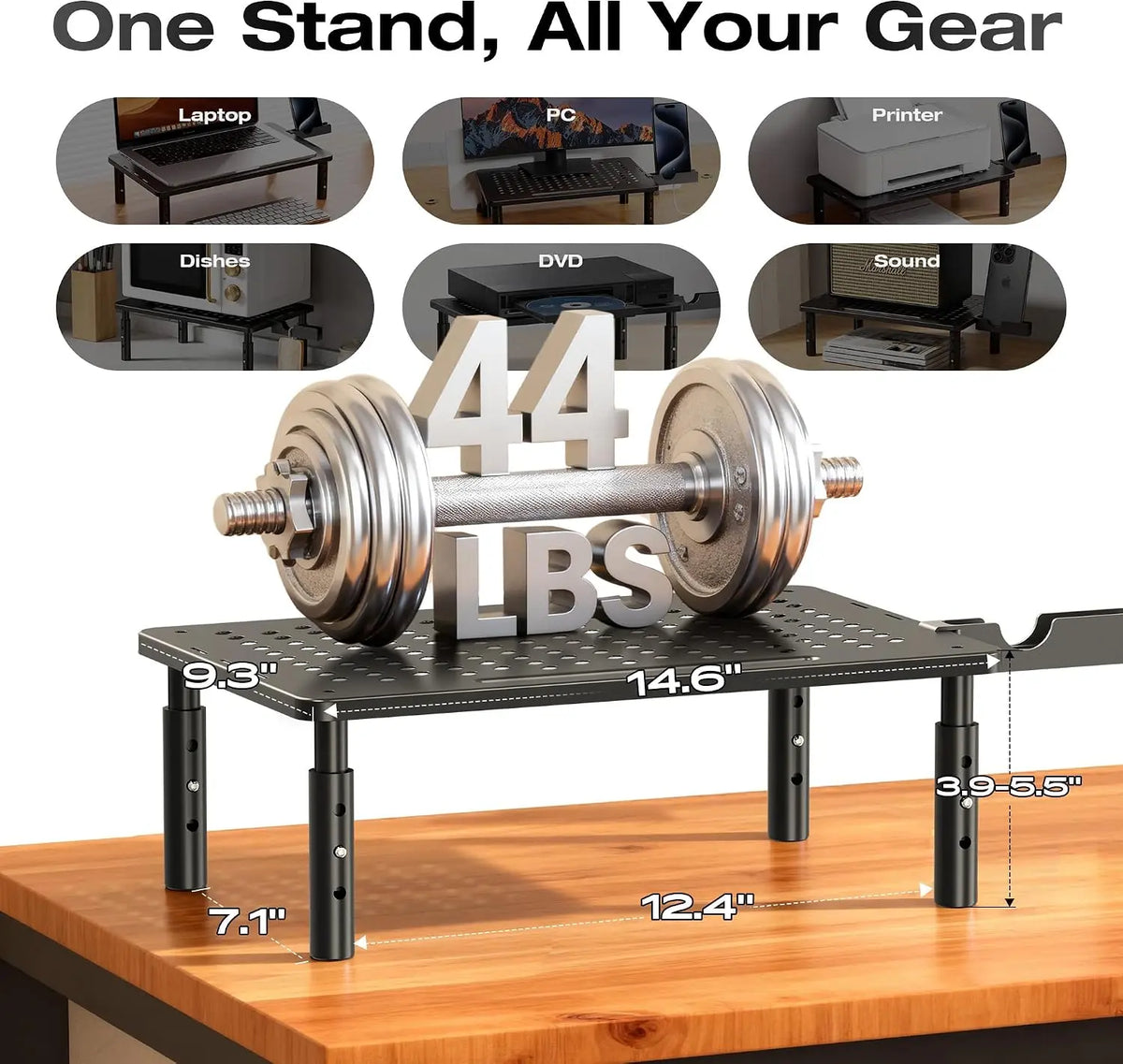 Computer Monitor Stand Riser for Desk, 3 Height Adjustable PC Laptop TV Desktop Monitor Stand Shelf, Metal Printer Table with Phone Holder, Stand Riser for Desk, Office Desk Organizers and Accessories
