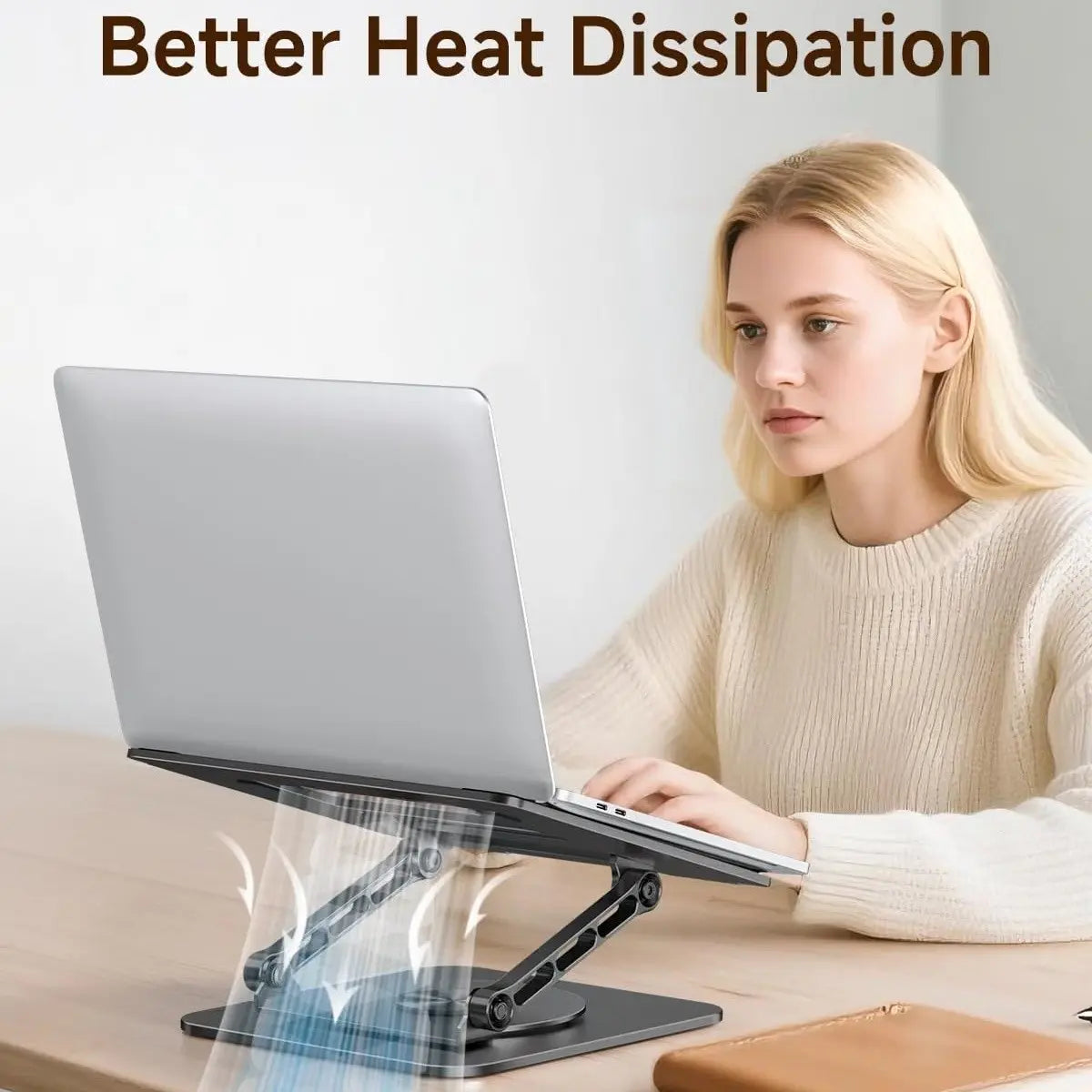 Adjustable Laptop Stand for Desk, 360° Rotating Base, Ergonomic Riser for Macbook Pro Air, Compatible with 10-15.6" Laptops
