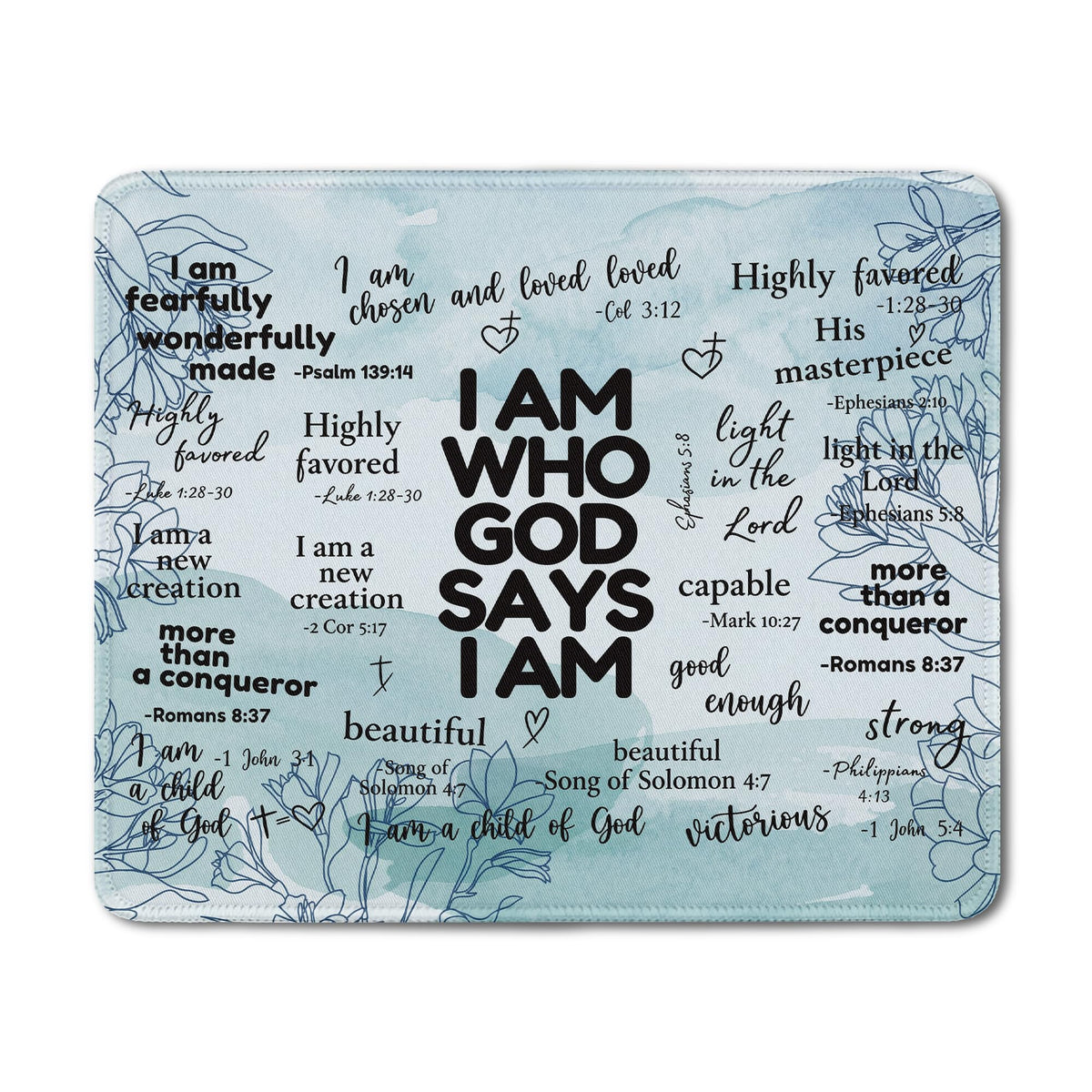 Inspirational Christian God Says I Am Mouse Pad, Minimalist Boho Floral Bible Verse Affirmation Mouse Pads Mousepad for Home Office Dorm Computers Laptop Supplies Desk Accessories, 9.5x7.9 Inch