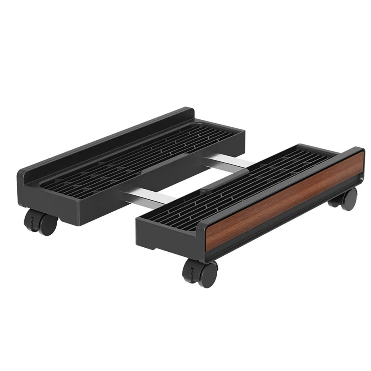 Black Adjustable Wood-Grain Plastic PC Tower Stand with Wheels-Lock, Width Adjust, Easy Move & Cleaning, Fits Most Computer Cases, PC Accessories, Desk Gadgets, Computer Stand for Desk