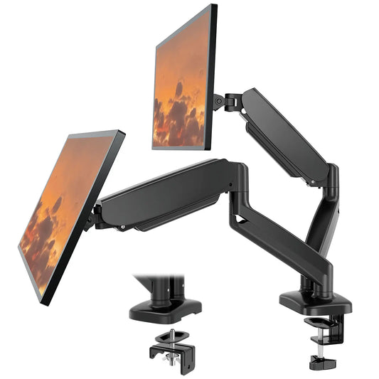 Sweetcrispy Sturdy Aluminum Alloy Gas Spring Monitor Arm Desk Mount - Ergonomic Office Computer Monitor Stand Riser, 15-27 Inch Ultra Wide Fit, 20.5in Reach, Clamp/Tension/Push-in (Grommet) Mount, Swivel, 90°/-85° Tilt, Neck & Back Strain Reducer