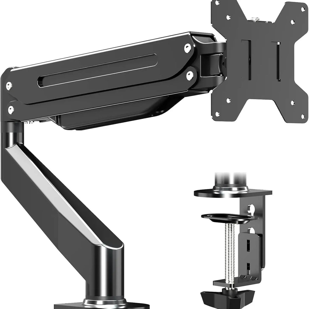 SUPTEK Single Gas Spring Monitor Arm, Modern Computer Desk Mount with 18.7" Max Height, Swivel & C-Clamp, Heavy Duty Holder for 17-35 in Screens Up to 22 lbs, Assembly Required, Improving Posture for Professional Workstations, Monitor Arms