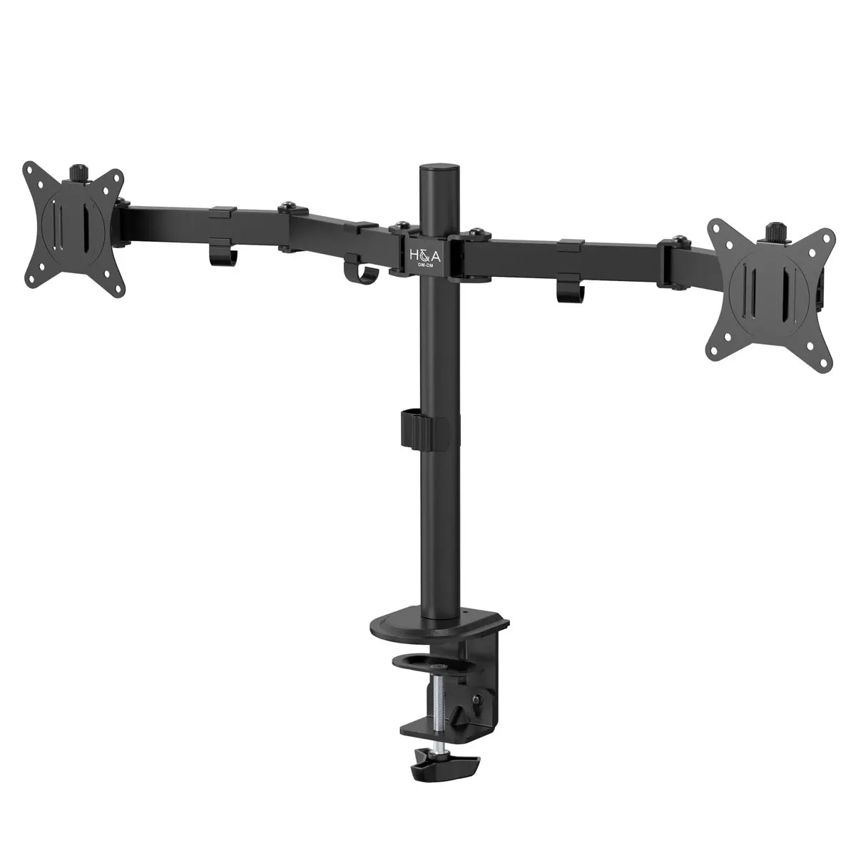 H&A Heavy-Duty Steel Dual Monitor Arms, Fully Adjustable Office Desk Monitor Holder Mount Stand with C-Clamp, Black