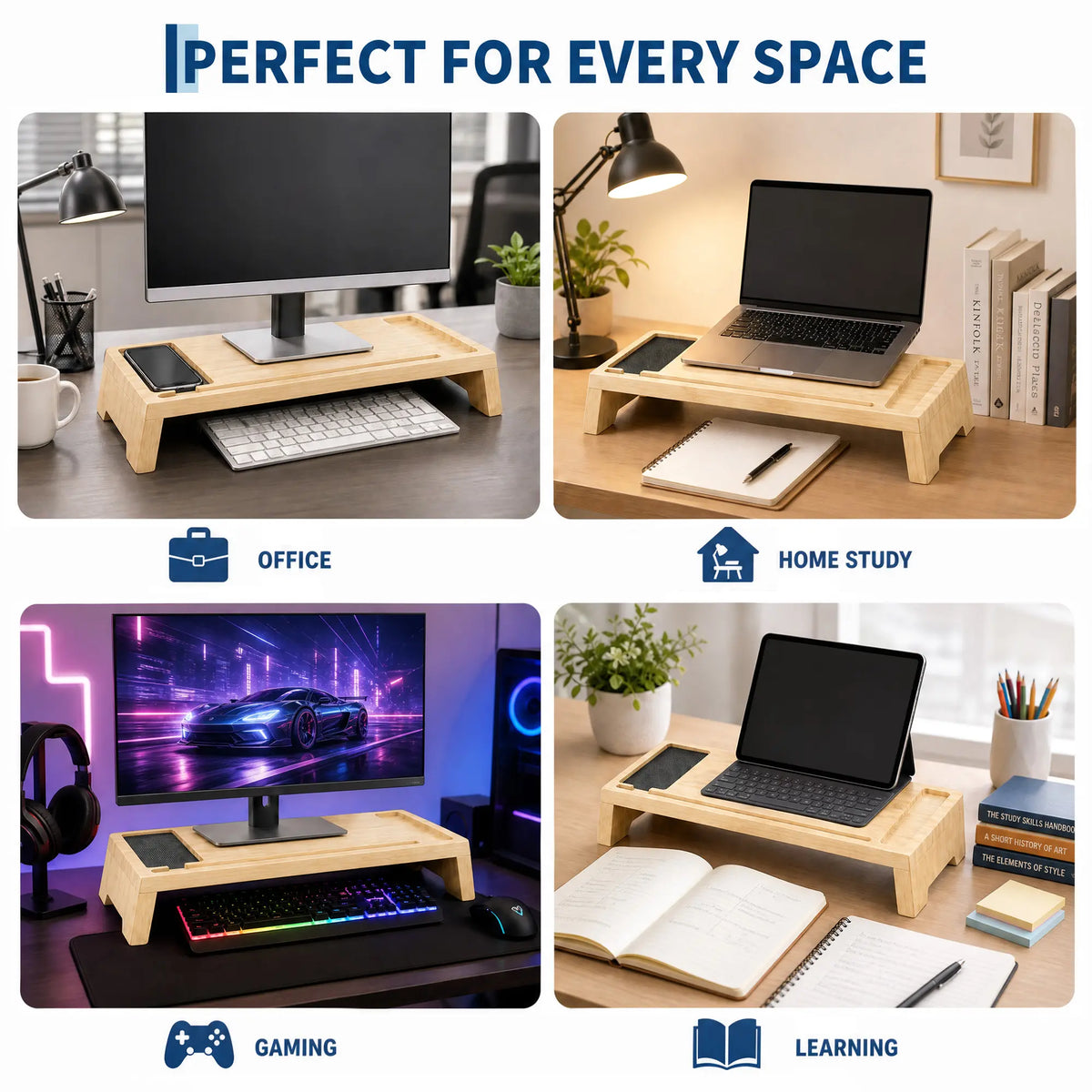 Bamboo Monitor Stand Riser, 22 Inch Desktop Shelf for Monitor/Laptop - Solid Wood Desk Shelf & Workspace Organizer