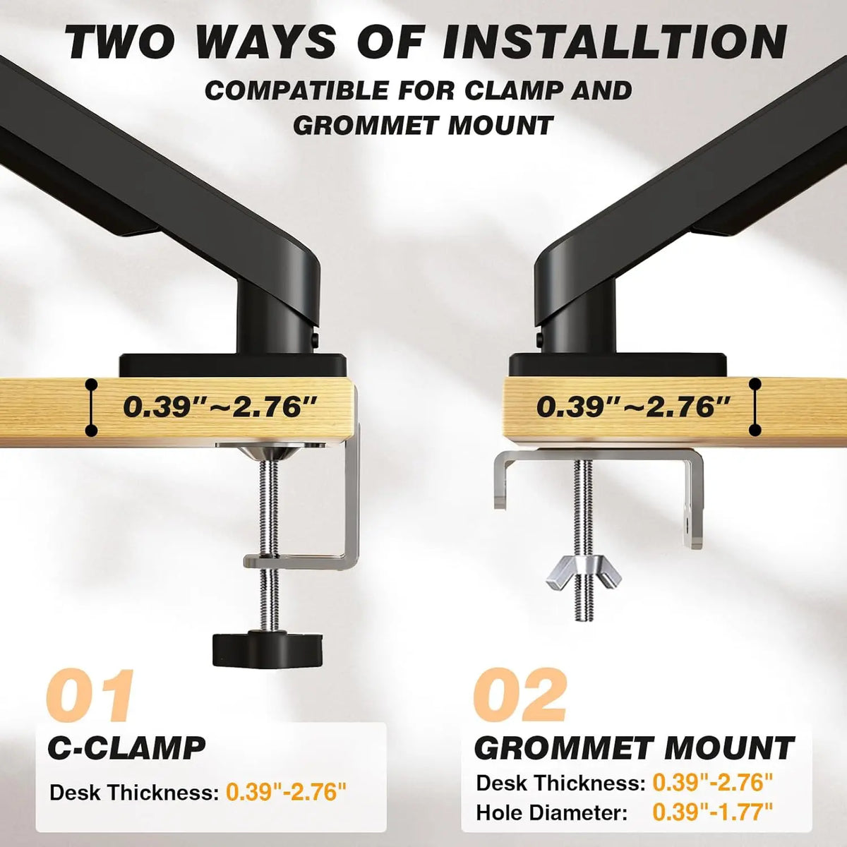 Classic Alloy Steel Adjustable Single Monitor Arm Desk Mount - Full Motion Ergonomic VESA Screen Bracket for Gaming Setup, Home Office, Holds Screens Up to 35 in, C-Clamp Grommet Dual Base with Hidden Cable Organizer