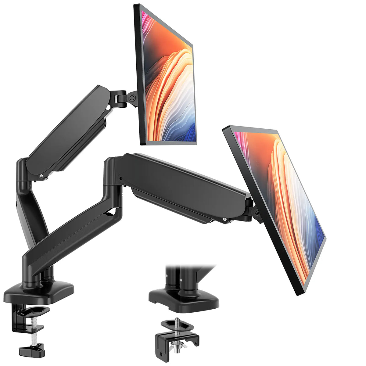 Sweetcrispy Dual Arm Gas Spring Monitor Arm Stand with VESA Bracket, Desk Accessories, Height Control, Freely Adjusted Design, Clamp-Grommet Base, 17.6lb Load Capacity