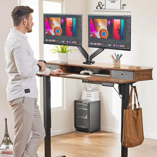 Sweetcrispy Office Furniture Aluminum Alloy Gas Spring Monitor Arm Desk Stand - Gas Spring Lift Mount with Monitor Risers, Eyelevel Viewing, Adjustable Range, Clamp & Grommet Base for 15-27 Inch Ultra Wide Screens