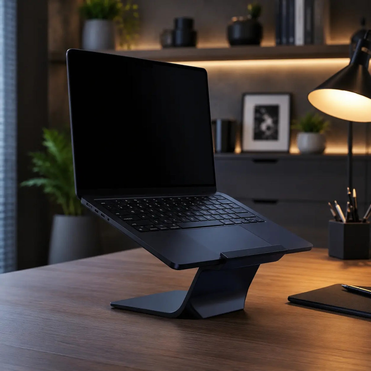 Minimalist Laptop Stand - Sleek Ergonomic Notebook Holder, Sturdy Stable Support Desk Accessory, Home Office Setup Upgrade Workspace Modern Office Furniture