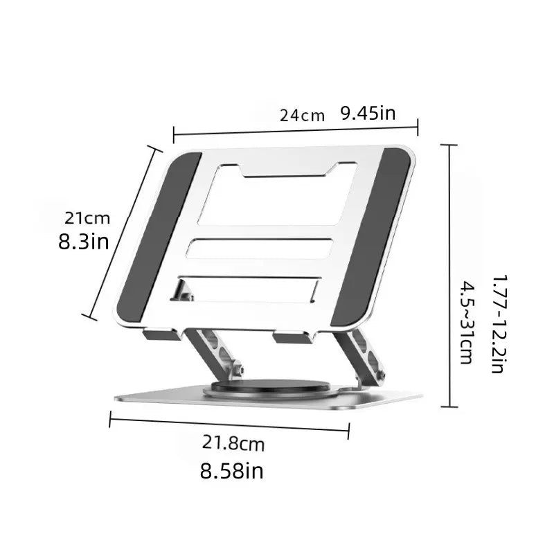 Adjustable Laptop Stand for Desk, 360° Rotating Base, Ergonomic Riser for Macbook Pro Air, Compatible with 10-15.6" Laptops