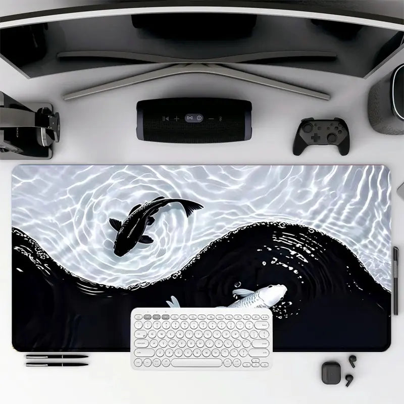 Extra Large Yin Yang Koi Waves Gaming Mouse Pad Desk Mat 35 x 16 Inches with Non-Slip Rubber Base and Durable Stitched Edge, Desktop Accessory, Desk Accessories, Perfect Gift for Home and Office, Christmas