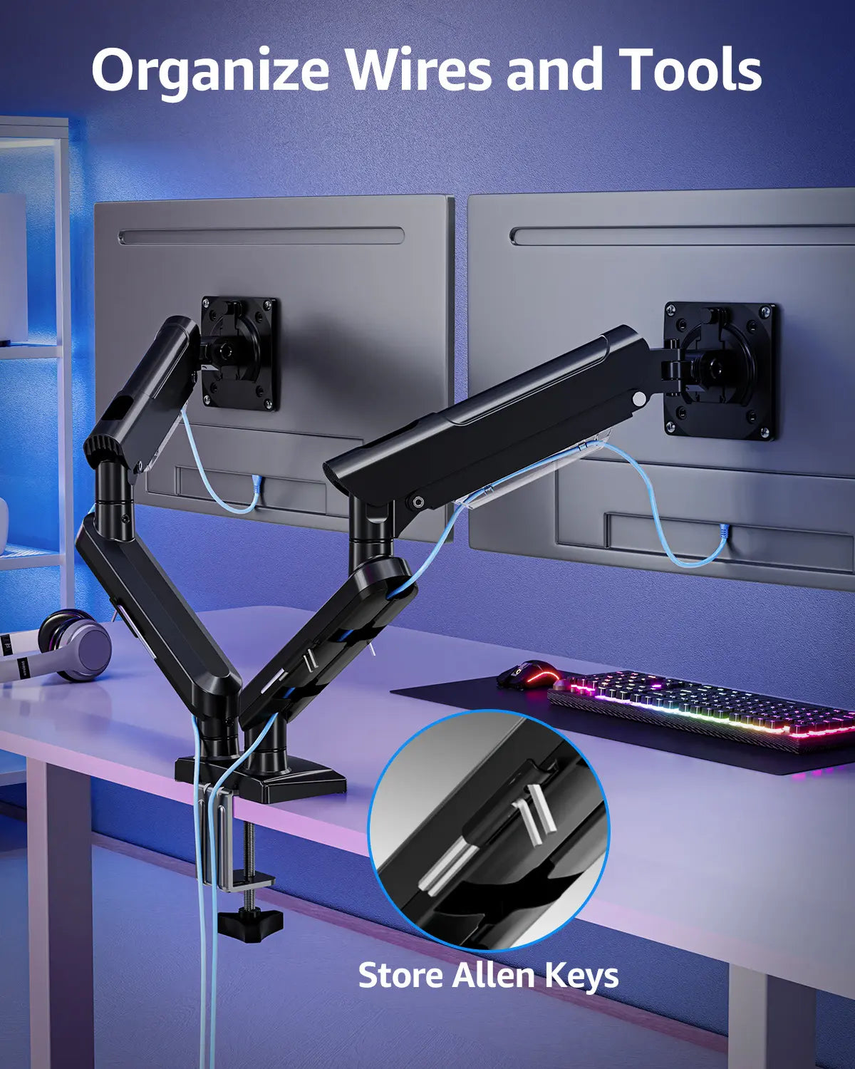 MOUNTUP Dual Monitor Mount - Height-Adjustable Arms, Dual Monitor Riser, Desk Accessory, Computer & Office Accessories, Fits Up to 32 in, Home Office VESA Mounts, Freelift Black