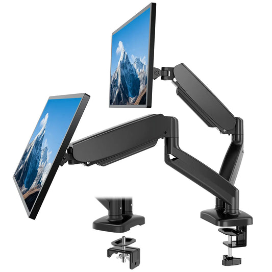 Dual Monitor Gas Spring Desk Arm Mount - Heavy-Duty VESA Monitor Arms for 15-27 in Screens, Gaming & Home Office Setup