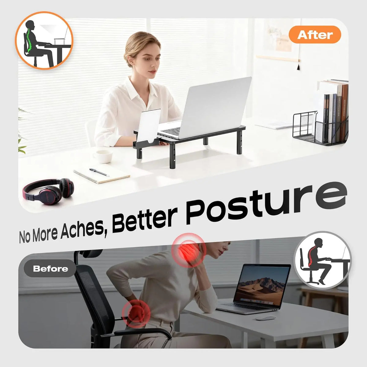 Computer Monitor Stand Riser for Desk, 3 Height Adjustable PC Laptop TV Desktop Monitor Stand Shelf, Metal Printer Table with Phone Holder, Stand Riser for Desk, Office Desk Organizers and Accessories