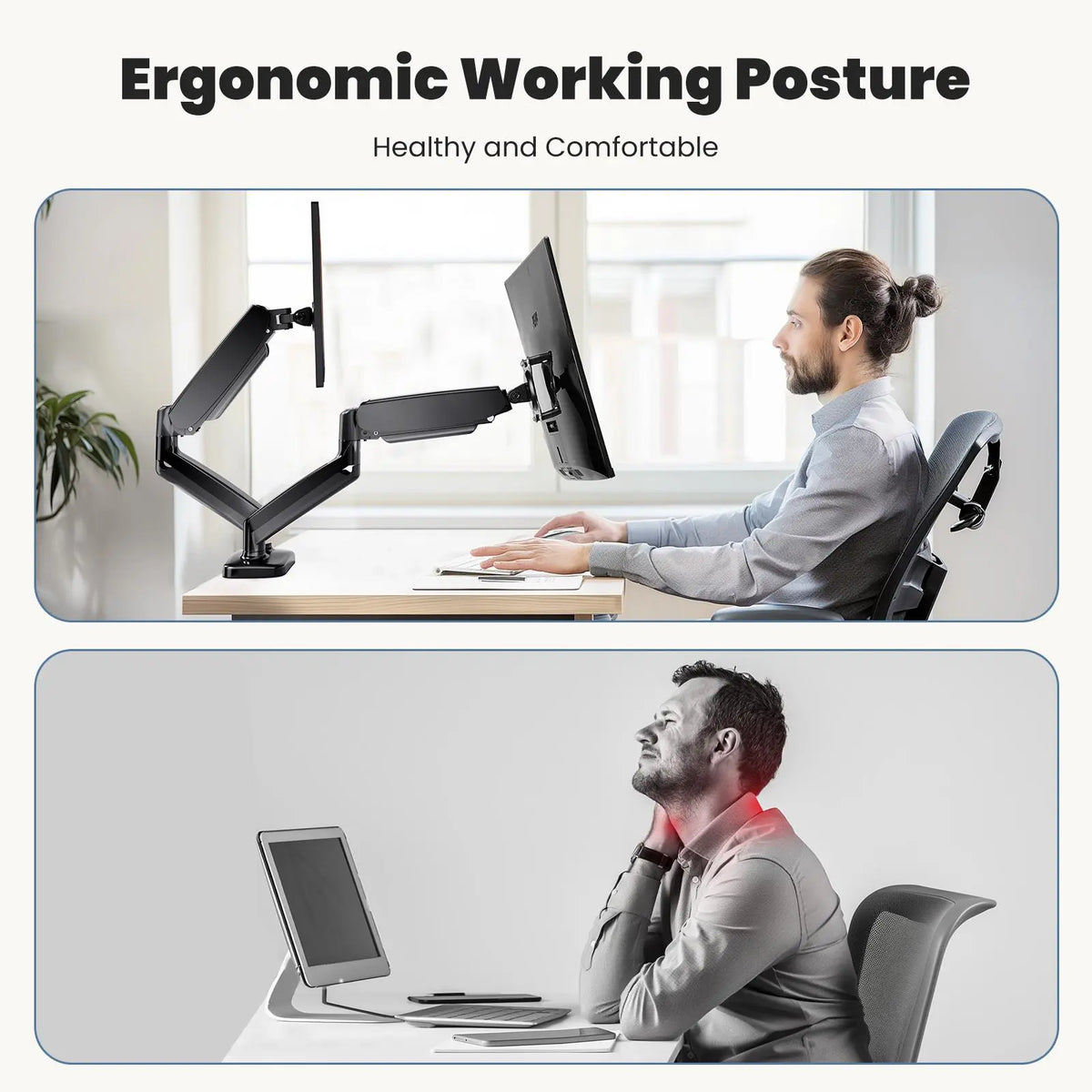 Dual Monitor Gas Spring Extendable Arm Stand - Metal Blend Clamp & Grommet Base, Full Motion Adjustable Desk Mount Supports 13"-32" Screens Up to 17.6 lbs Each, 360° Rotation, Tilt, Swivel, VESA 75x75/100x100mm