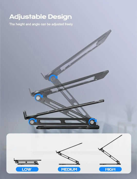 Adjustable Metal Laptop Stand for Office Furniture Desks - Foldable, Ergonomic Riser with Height Adjust, Ventilation, 4kg Capacity, Supports 10-15.6in Notebooks, Macbooks, Portable for Office Users & Home