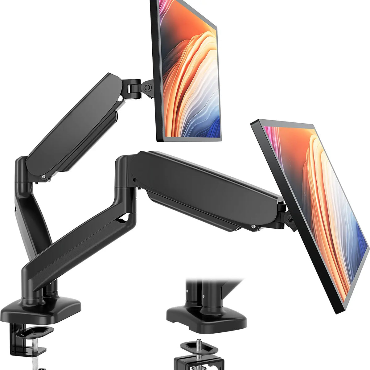 Sweetcrispy Sturdy Aluminum Alloy Gas Spring Monitor Arm Desk Mount - Ergonomic Office Computer Monitor Stand Riser, 15-27 Inch Ultra Wide Fit, 20.5in Reach, Clamp/Tension/Push-in (Grommet) Mount, Swivel, 90°/-85° Tilt, Neck & Back Strain Reducer