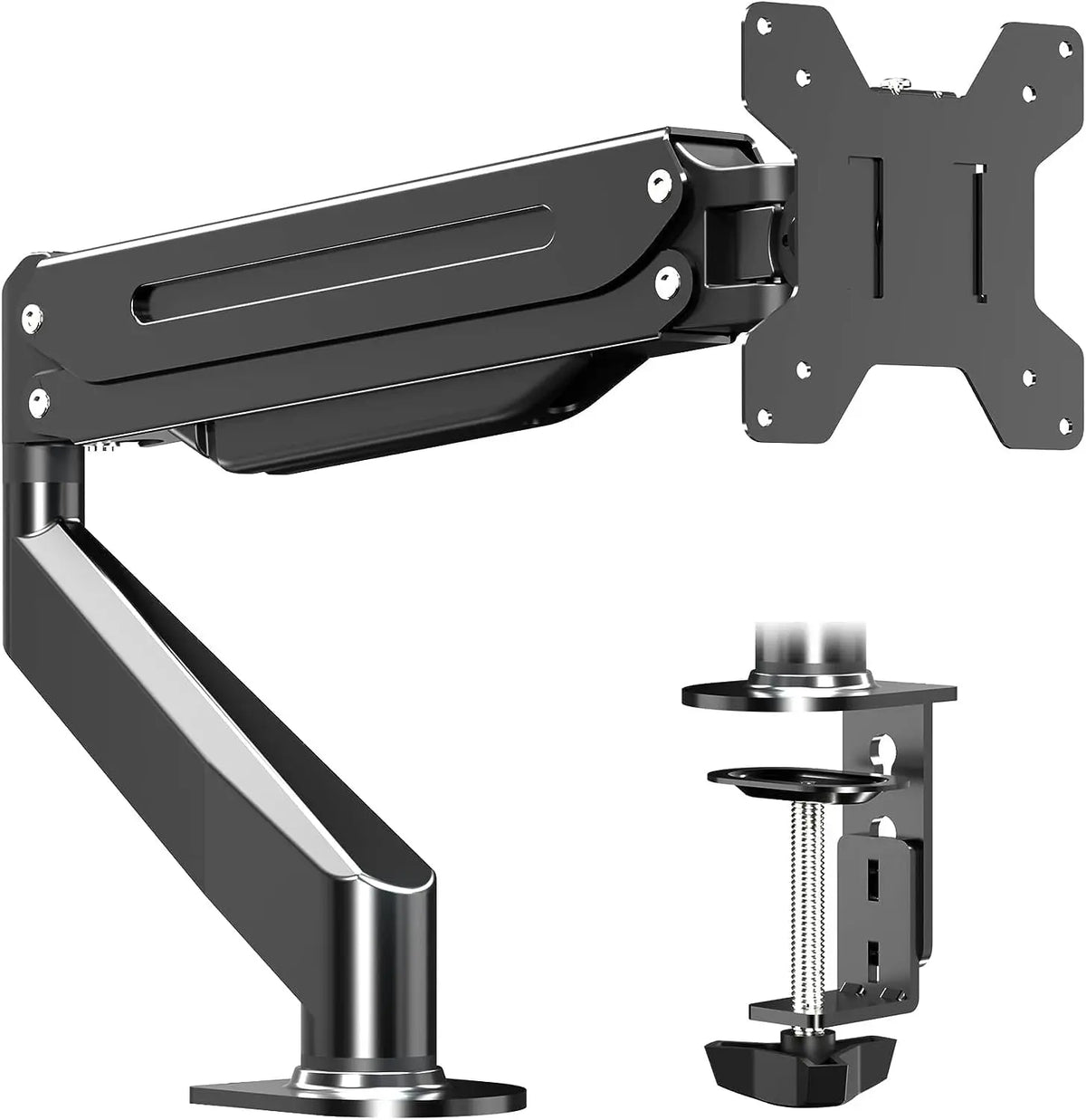 SUPTEK Compact Alloy Steel Single Arm Monitor Mount for Small Home Office Desk - Adjustable for 13-32 Inch Monitors, Clamp-Mounted for Cleaner, More Comfortable Workspace, Great Gift Idea