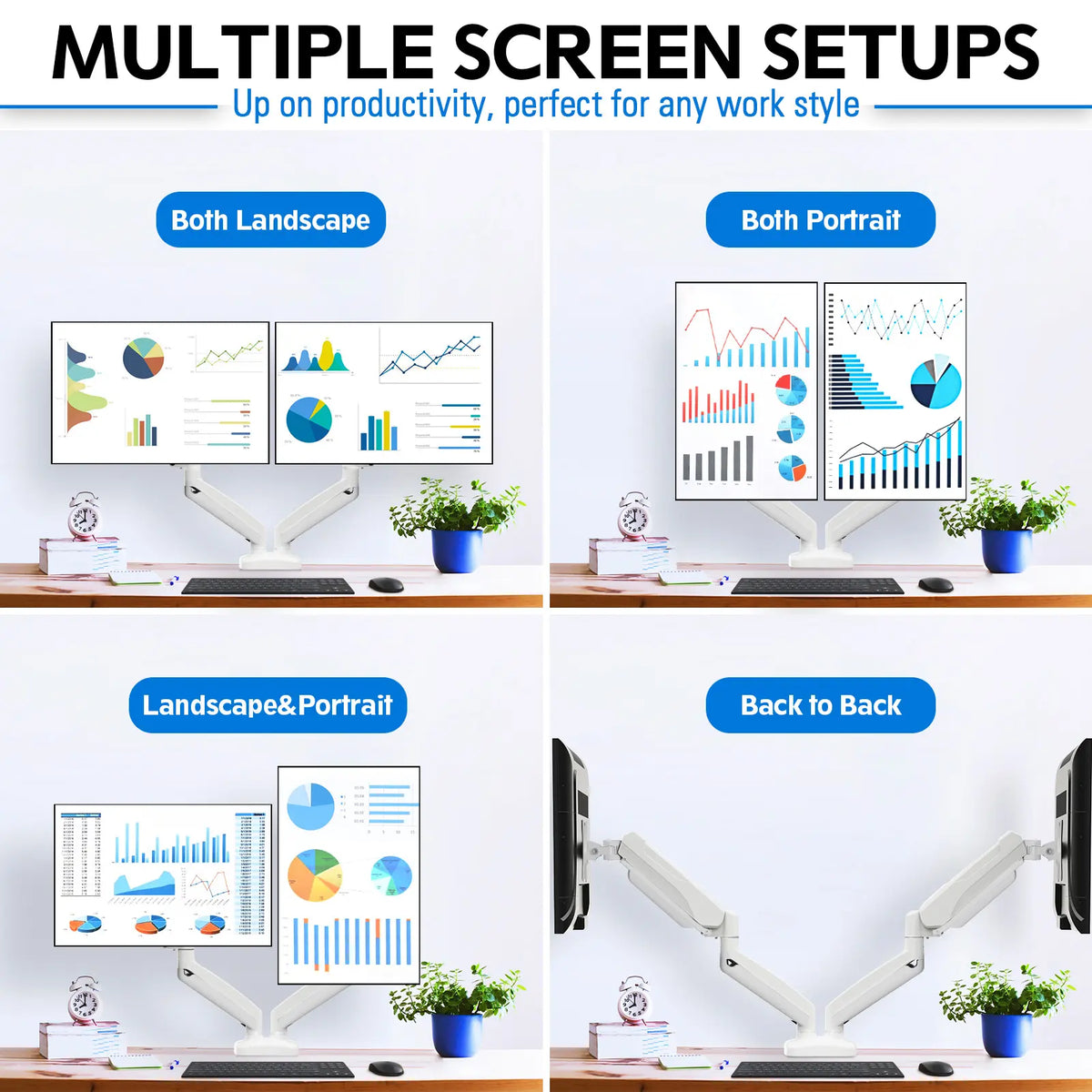 Single & Dual Monitor Desk Mount | Height Adjustable | C-Clamp & Grommet Base | White