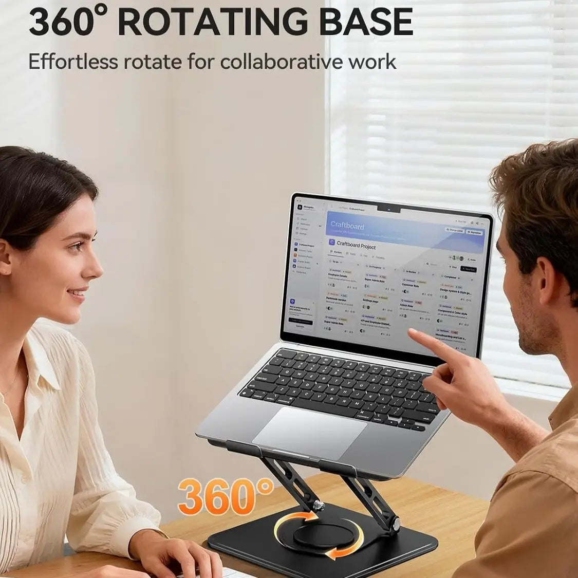 Adjustable Laptop Stand for Desk, 360° Rotating Base, Ergonomic Riser for Macbook Pro Air, Compatible with 10-15.6" Laptops